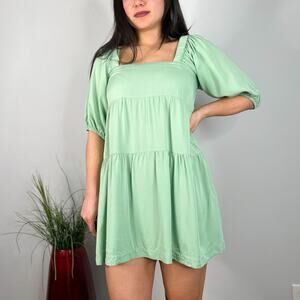 Shinestar Tiered Mini Smock Dress in Green